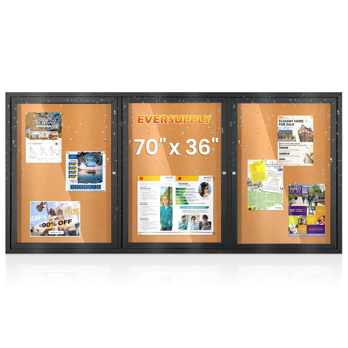 36x24 in Outdoor Bulletin Board Enclosed Display Case, Grey Felt & Black