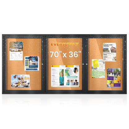 36x24 in Outdoor Bulletin Board Enclosed Display Case, Grey Felt & Black