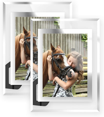 5x7 Picture Frames - 2 Pack Glass Photo Frame for Tabletop/Desktop Display, Horizontal/Vertical Orientation, Silver Finish