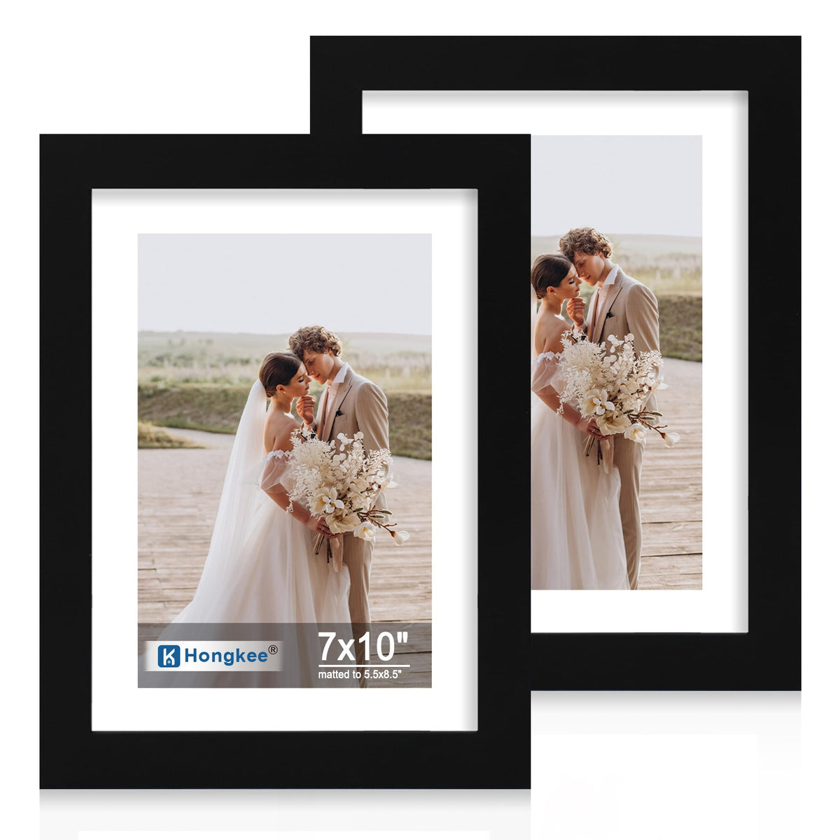 Hongkee 8x11 Picture Frame Set of 2, Real Glass, Rustic Brown Wood Frame