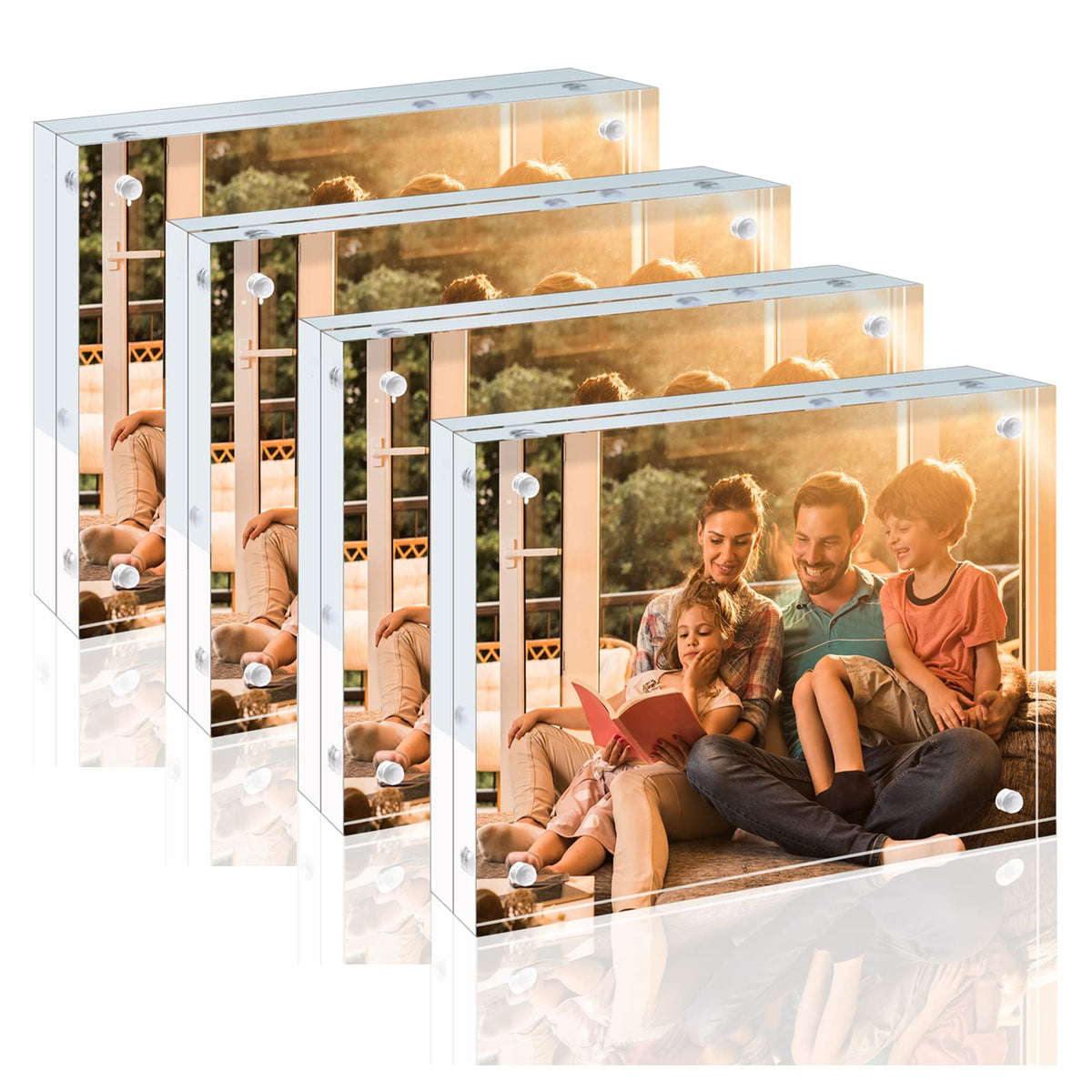 Egofine 4x6 Acrylic Frames 6 Pack, 20mm Thicker Frameless Clear Picture Frames, Double Sided Magnetic Picture Frames, Free Standing Desktop Display