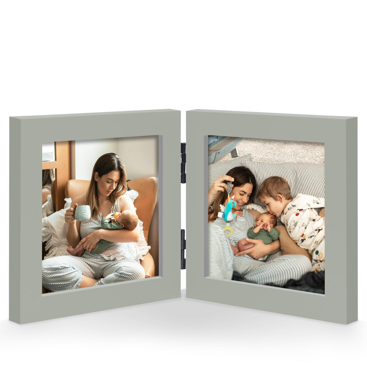 Double 5x7 Horizontal Picture Frame, White Clean-Lined Wood