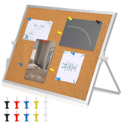 Desktop Cork Board Bulletin Board, Double Sided with Silver Aluminum Border