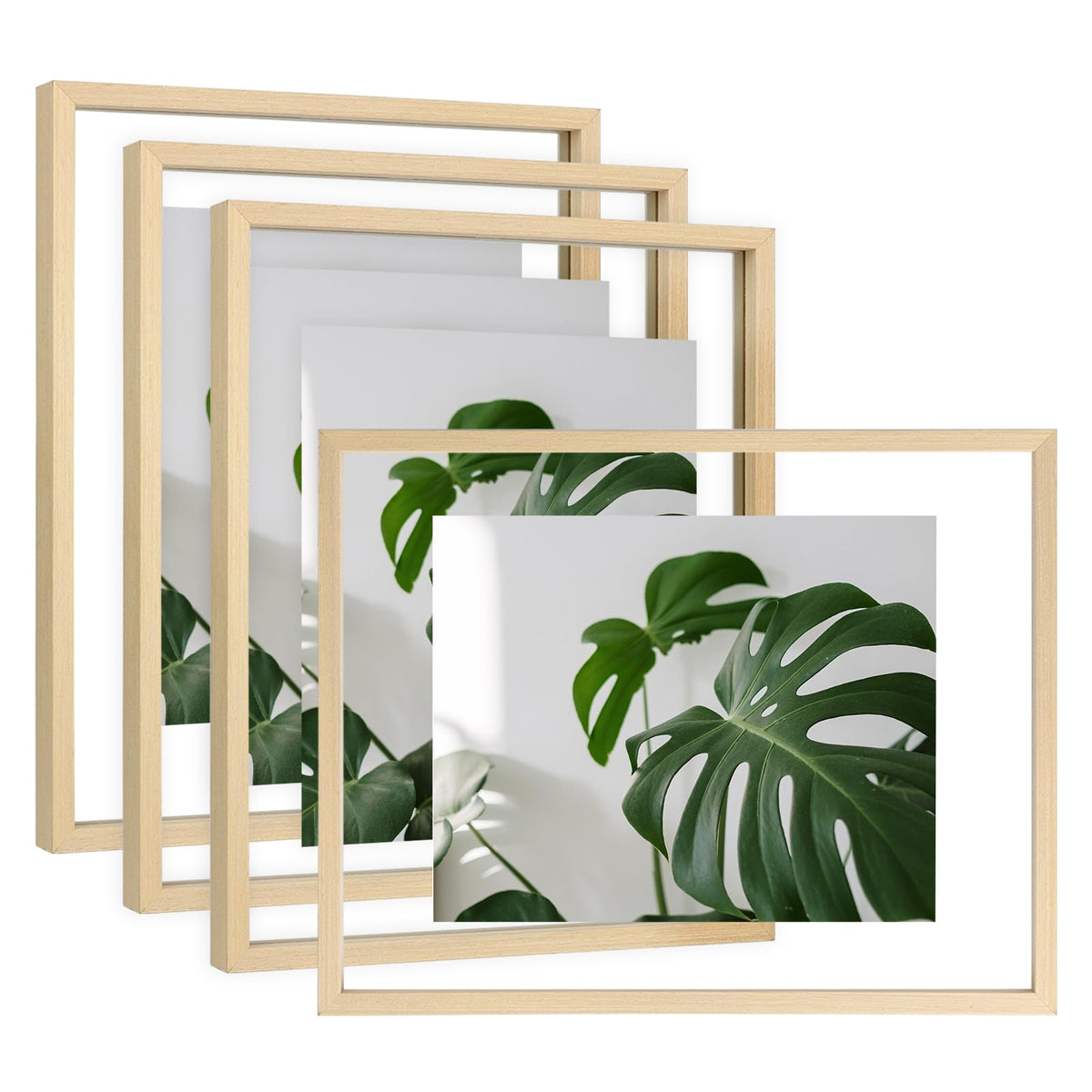 Egofine 5x7 Floating Frames Set of 2, Double Plexiglass Picture Frame, Made of Solid Wood Display Any Size Photo up to 5x7, Wall Mount or Tabletop Standing, Natural Wood