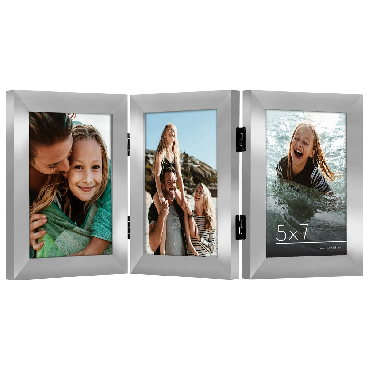Americanflat Hinged 8x10 Picture Frame with Shatter-Resistant Glass - Double Picture Frames with Engineered Wood - Signature Collection - Photo Frame for Tabletop Display - Black