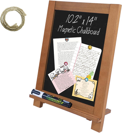 Tabletop Chalkboard Signs 10.2"x14" Magnetic Small Chalkboard Sign, Desktop Standing/Wall Hanging Blackboard with Liquid Chalk Marker, Wood Framed Menu Board for Kitchen, Café, Home Decor