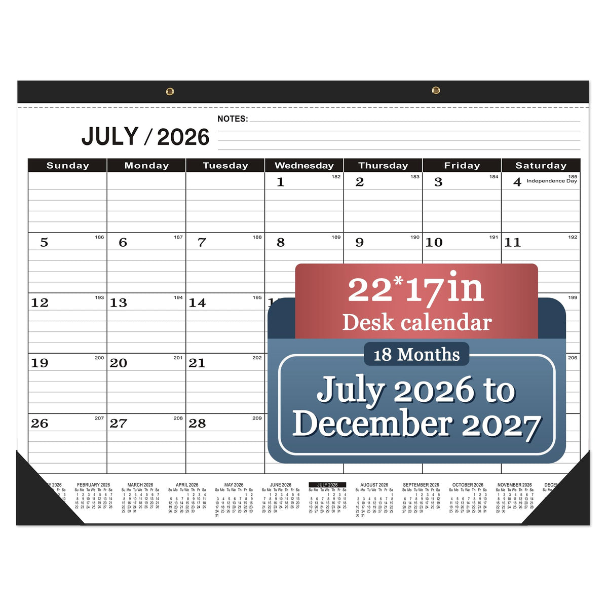 Desk Calendar 2026-2027 large 22 x17 (July 2026-December 2027) 2026-2027 Desk Calendar Large 22 x17,Classic Black Calendar 2027,Calendar 2027 with Plastic Cover