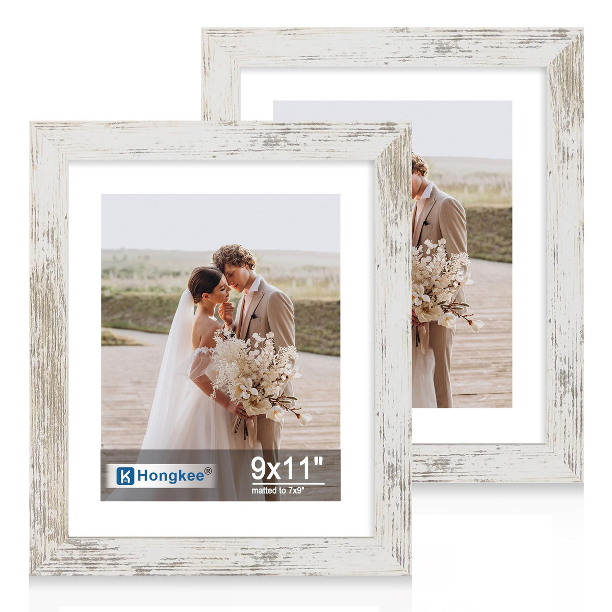 Hongkee 8x11 Picture Frame Set of 2, Real Glass, Rustic Brown Wood Frame