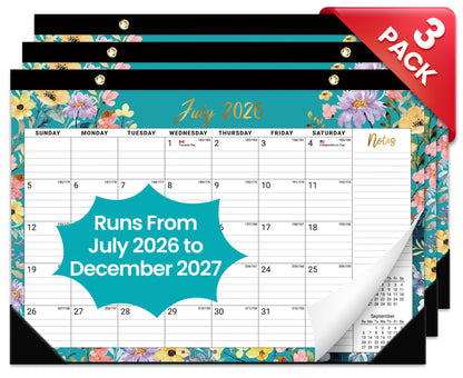 Taja 3 Pack of Desk Calendar 2026-2027, Jul 2026-Dec 2027, 17" x 12"