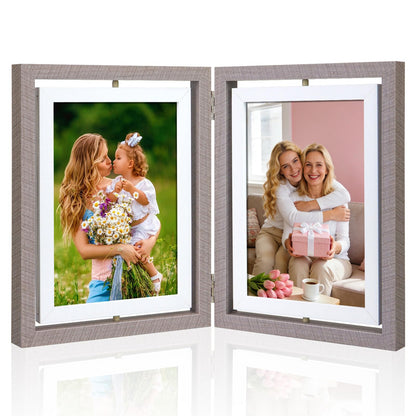 ZEEYUAN 4X6 Desk Rotating Picture Frame Hinges Foldable 4x6 Double Sided Multiple Picture Frame Family Collage Frames Office Desktop, Mothers Day Photo Gifts for Mom Grandma, Friends Graduation Gift