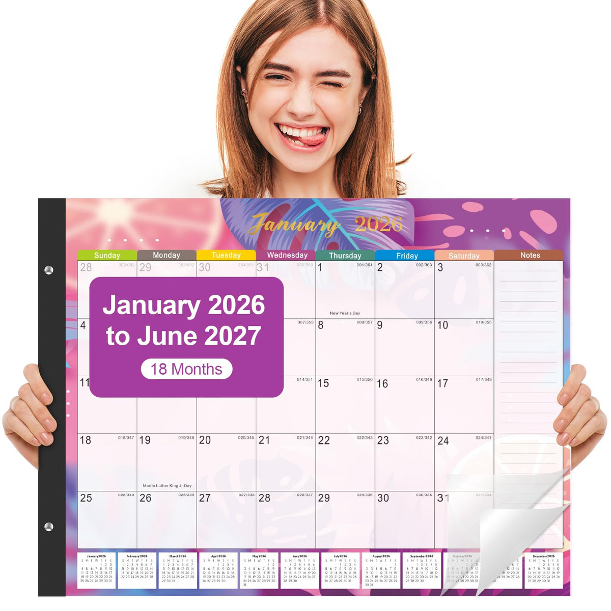 Large Desk Calendar 2026-2027,Jul 2026-Dec 2027,Gannyfer 18-Month Calendar