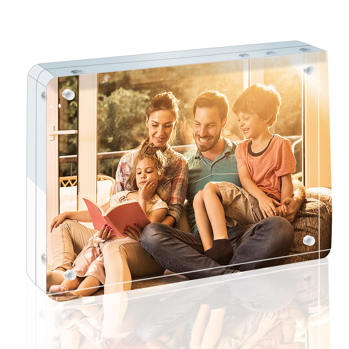 Egofine 4x6 Acrylic Frames 6 Pack, 20mm Thicker Frameless Clear Picture Frames, Double Sided Magnetic Picture Frames, Free Standing Desktop Display