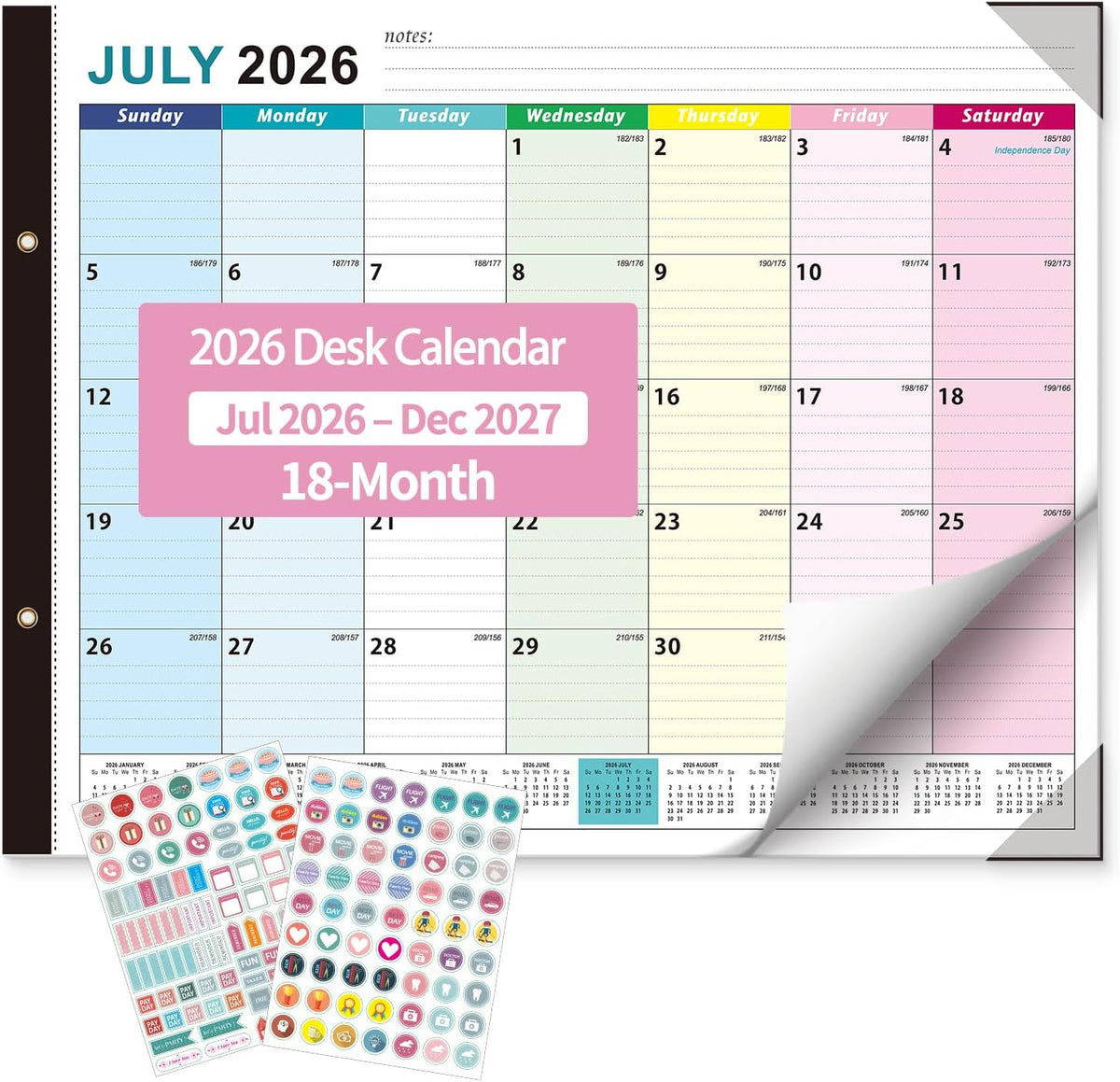 Large Desk Calendar 2026-2027 - 18-Month Jul 2026 - Dec 2027, 22x17in