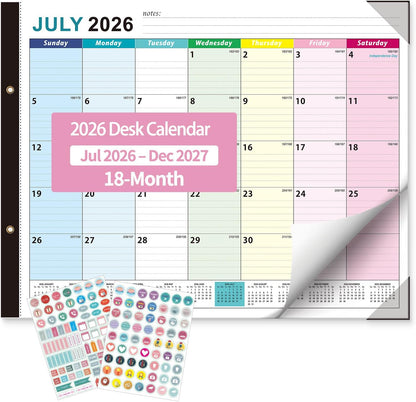 Large Desk Calendar 2026-2027 - 18-Month Jul 2026 - Dec 2027, 22x17in