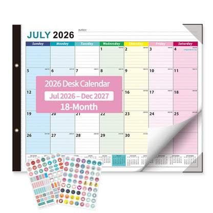 Large Desk Calendar 2026-2027 - 18-Month Jul 2026 - Dec 2027, 22x17in