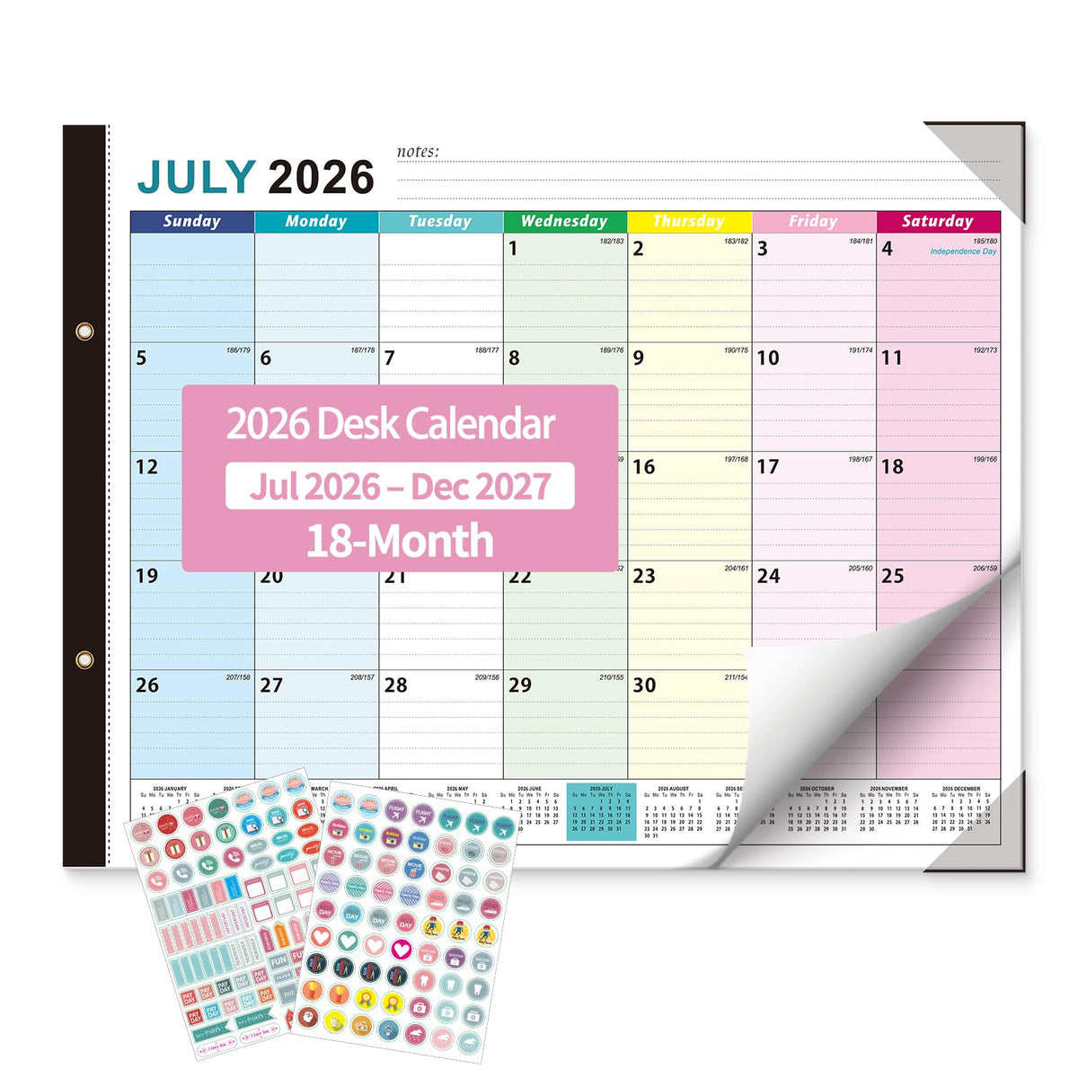 Large Desk Calendar 2026-2027 - 18-Month Jul 2026 - Dec 2027, 22x17in