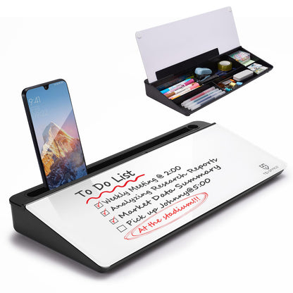 TSJ OFFICE Small Desktop Whiteboard -Glass Dry Erase Board Computer Keyboard Stand White Board Surface Pad with Drawer, Desk Organizers with Accessories for Office, Home, School Supplies - White