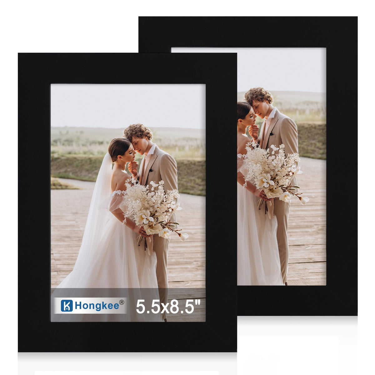 Hongkee 8x11 Picture Frame Set of 2, Real Glass, Rustic Brown Wood Frame