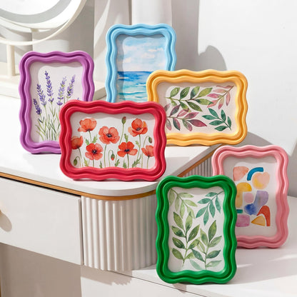 3 Pack 4 x 6 Inch Scalloped Picture Frame with Real Glass, Retro Colors