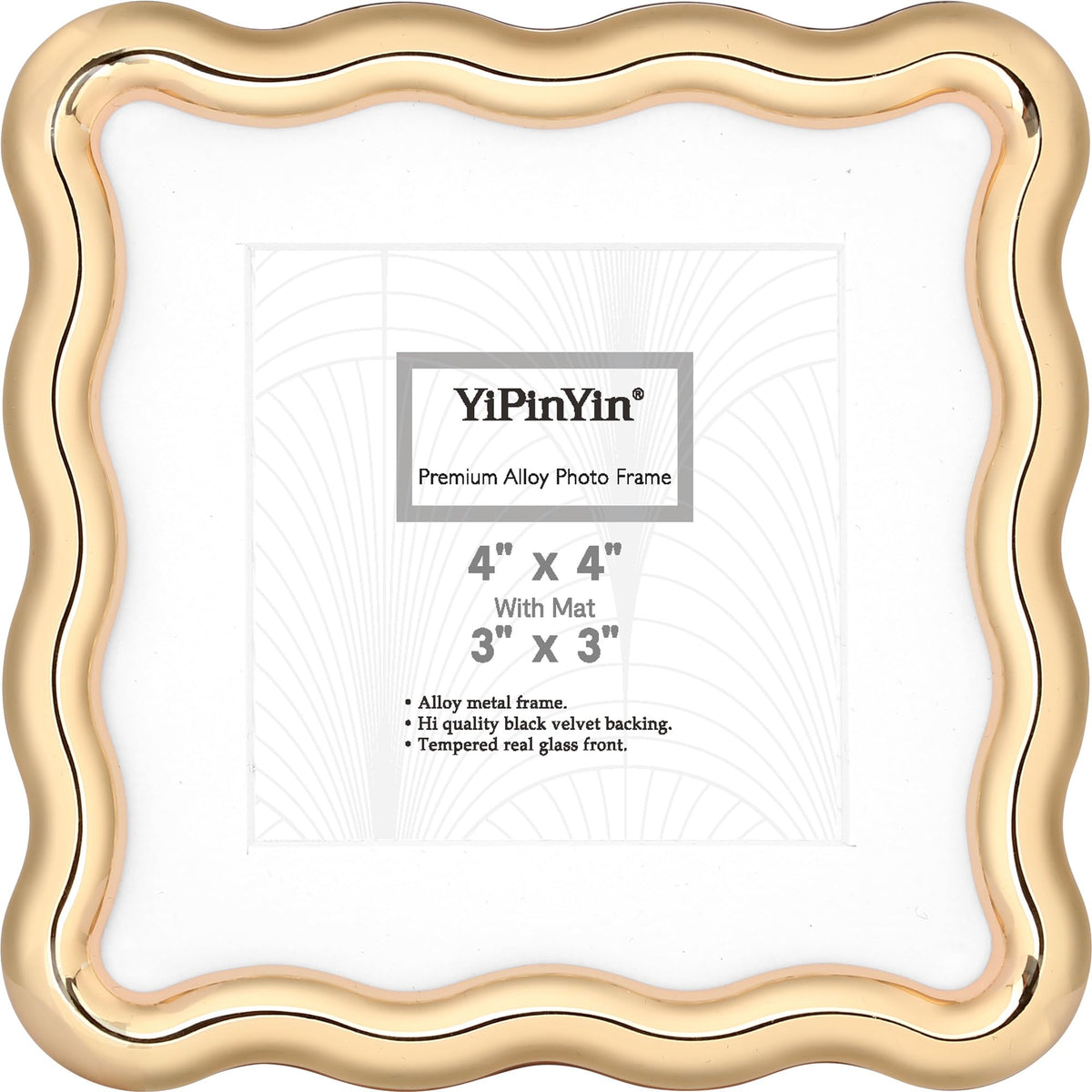 YiPinYin 4x6‘’ Gold Picture Frames Set of 2,High-End Heavy Duty Zinc Alloy Photo Frames with Wave Design,Velvet Backing, Dual Use for Desktop Display & Wall Hanging
