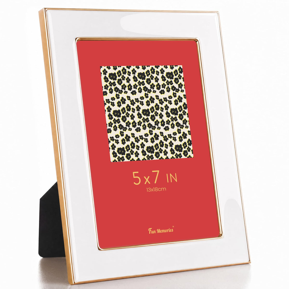 Fun Memories 4x6 Enamel Picture Frame with HD-Tempered Glass, Gold Metal Edge with Easel, Vertical & Horizontal Display, Wall and Tabletop Display Family Photo Gallery (White Enamel,1P)