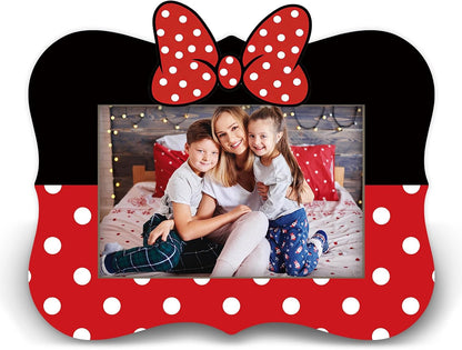 Cartoon photo frame, suitable for 4x6 photos, with bow decoration, thick frame Backrest with stand, for displaying photos desktop, gifts for kids and friends - B12