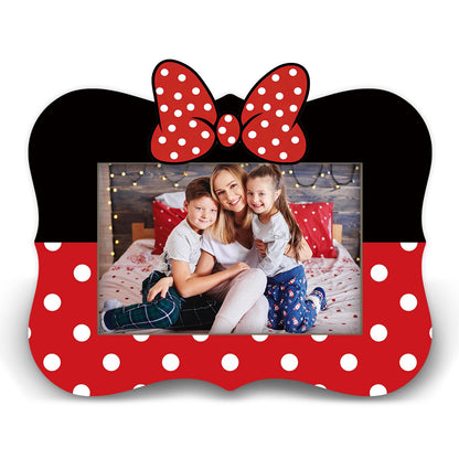 Cartoon photo frame, suitable for 4x6 photos, with bow decoration, thick frame Backrest with stand, for displaying photos desktop, gifts for kids and friends - B12
