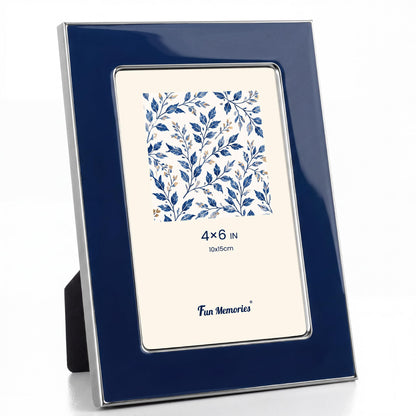 Fun Memories 4x6 Enamel Picture Frame with HD-Tempered Glass, Gold Metal Edge with Easel, Vertical & Horizontal Display, Wall and Tabletop Display Family Photo Gallery (White Enamel,1P)