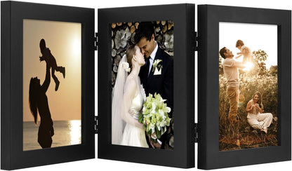 Golden State Art, 5x7 Triple Picture Frame Black- Real Glass, 1 Pack