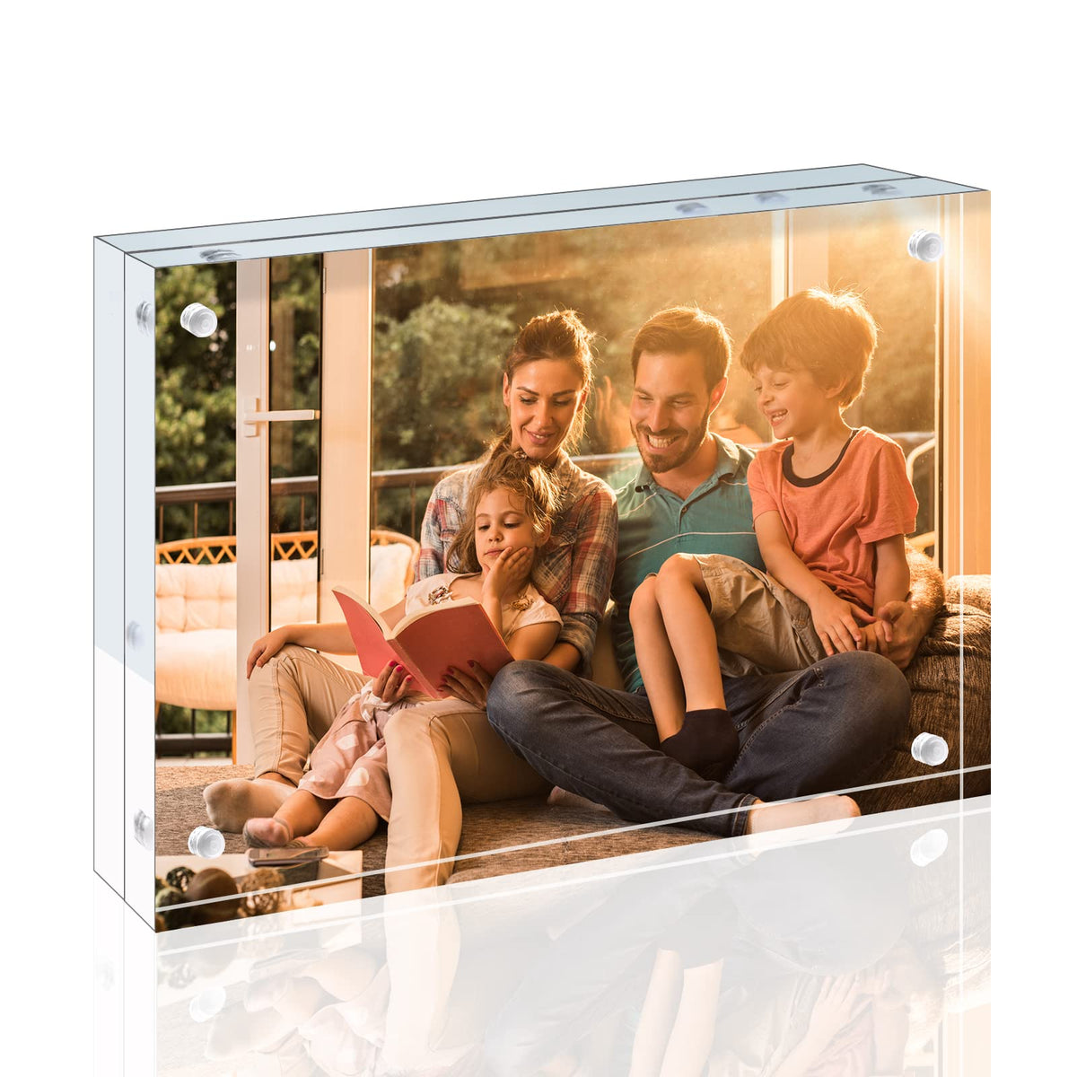 Egofine 4x6 Acrylic Frames 6 Pack, 20mm Thicker Frameless Clear Picture Frames, Double Sided Magnetic Picture Frames, Free Standing Desktop Display
