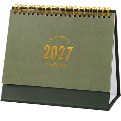 Small Desk Calendar 2027-2028, Standing Flip Desktop Calendar from January 2027 to June 2028 - Metal Ring Twin-Wire Binding Monthly Desktop Calendar for Home Office School (Black)