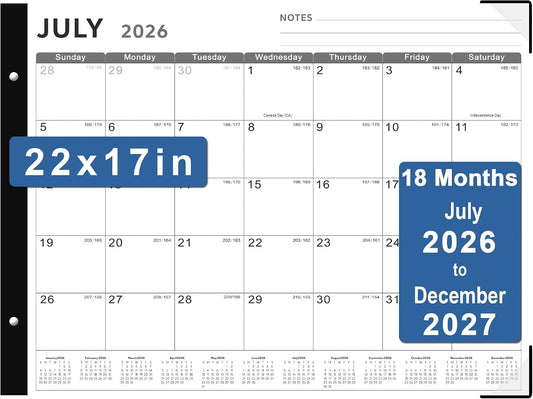 KOPEESY Desk Calendar 2026-2027, Jul 2026 - Dec 2027, 18-Month, 22" x 17"