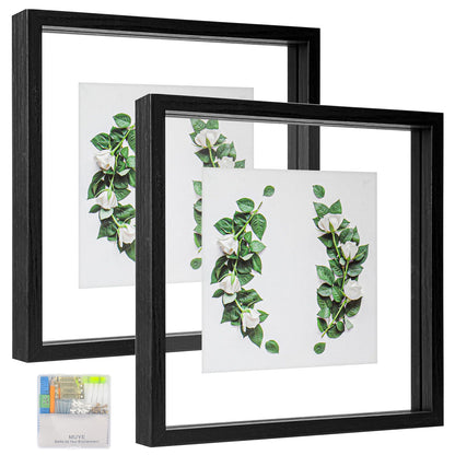 MUYE 5x7 Floating Frame Set of 2,Double Glass Rustic Photo Frame for Wall Hanging or Tabletop Standing,Also Display 4x6 or 3x5 Photo for Floating Effect,Natural