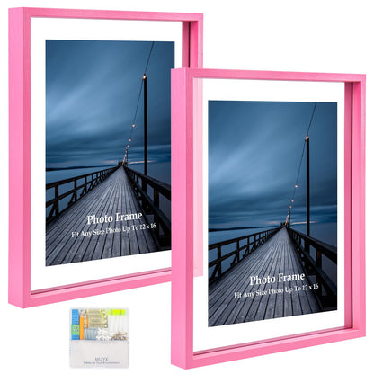 MUYE 5x7 Floating Frame Set of 2,Double Glass Rustic Photo Frame for Wall Hanging or Tabletop Standing,Also Display 4x6 or 3x5 Photo for Floating Effect,Natural