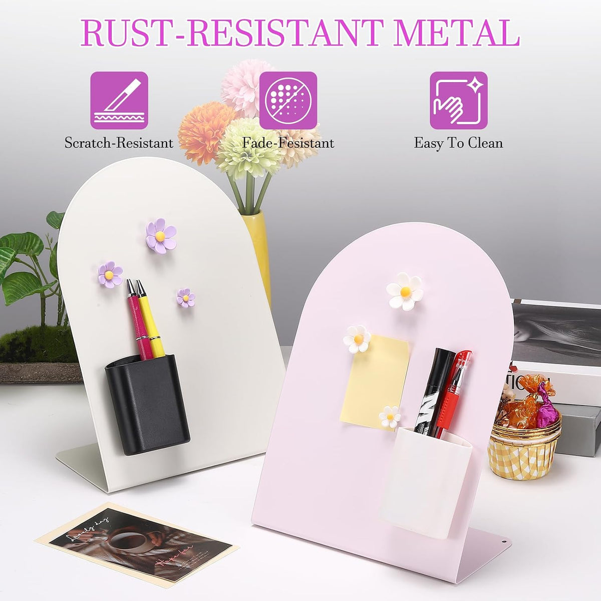 PATIKIL Magnetic Bulletin Board, W/ 3 Flower Magnets&Pen Holder