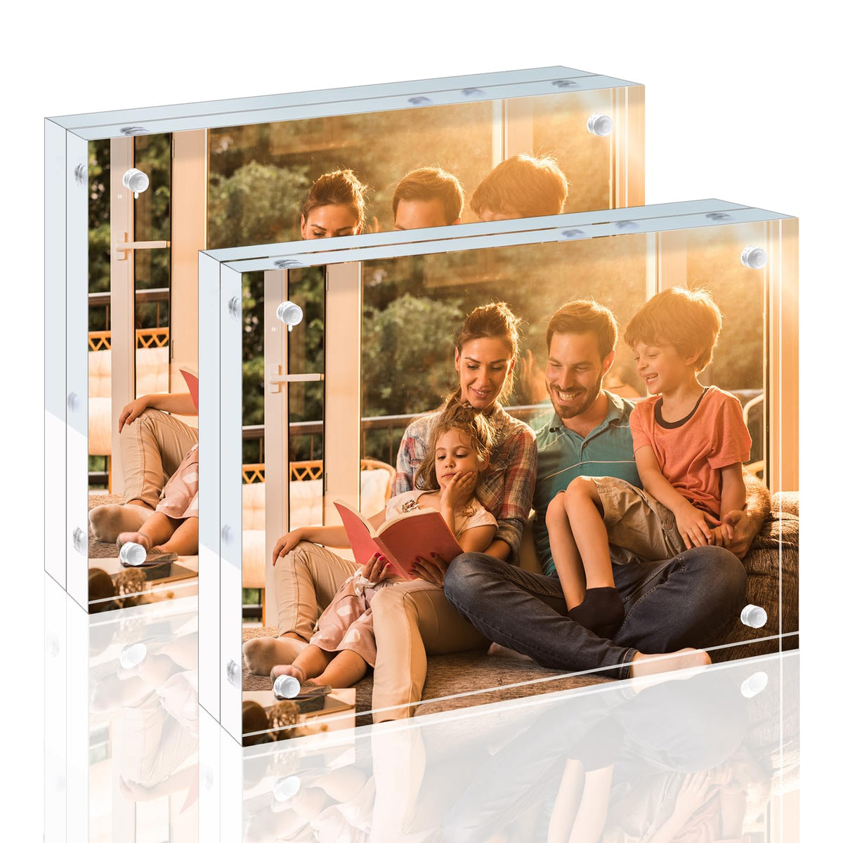Egofine 4x6 Acrylic Frames 6 Pack, 20mm Thicker Frameless Clear Picture Frames, Double Sided Magnetic Picture Frames, Free Standing Desktop Display