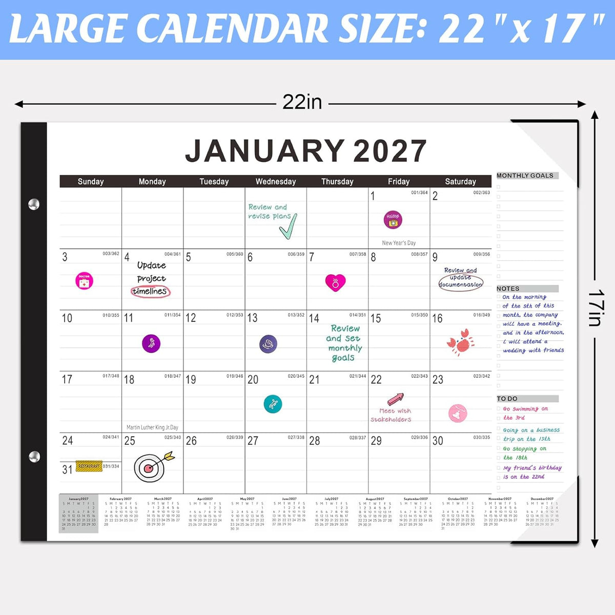 Large Desk Calendar 2026-2027,Jul 2026-Dec 2027,Gannyfer 18-Month Calendar
