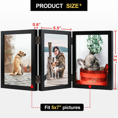 TOFOREVO 3 5x7 Picture Frame Black Triple Wooden Hinged Photo Frame
