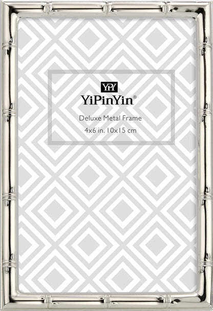 YiPinYin Dark Gold 4x6'' Bamboo Detail Designs Hinged Triple Metal Picture Frame,Elegant Gold Plated Wedding Photo Frames With Soft Touch Velvet Backing for Desktop and Wall Décor
