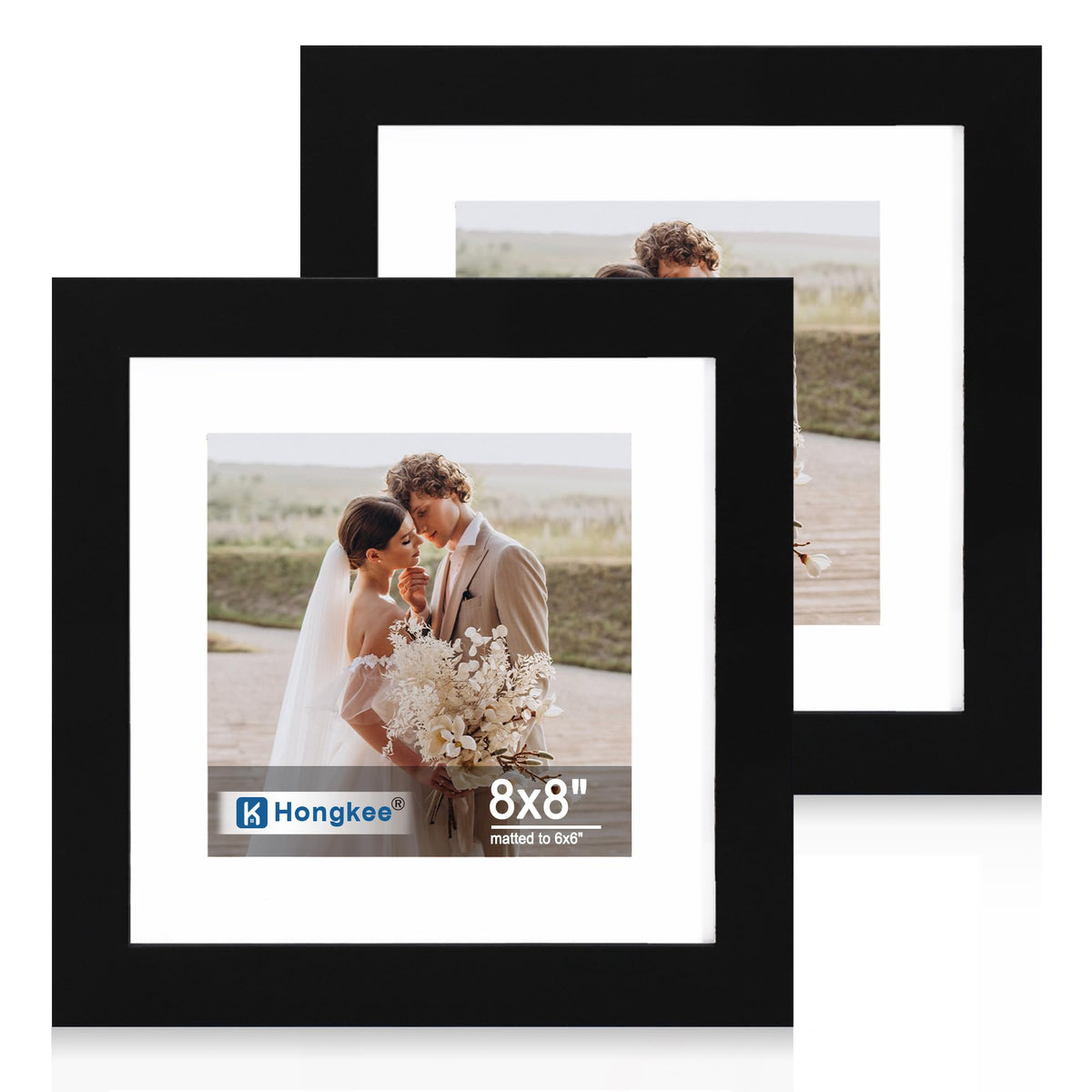 Hongkee 8x11 Picture Frame Set of 2, Real Glass, Rustic Brown Wood Frame
