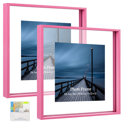 MUYE 5x7 Floating Frame Set of 2,Double Glass Rustic Photo Frame for Wall Hanging or Tabletop Standing,Also Display 4x6 or 3x5 Photo for Floating Effect,Natural