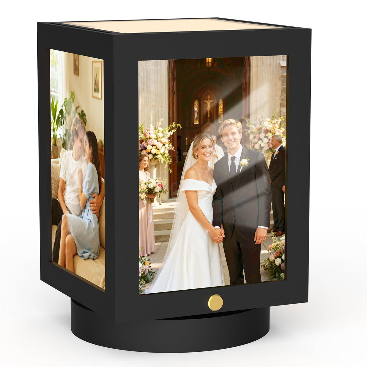 Mixoo 4x6 Picture Frame Light, Vintage Rotating Photo Frame Tabletop Lamp, Touch Desk Lamp for Bedroom Bedside, Table lamps for Office Family Retirement Anniversary Birthday Gifts (Wooden Brown)