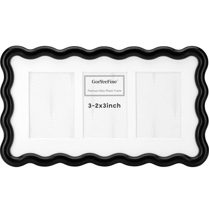 3-2x3'' Silver Heavy-Duty Zinc Alloy Picture Frames,Wave Design Silver Picture Frame Multi 3x2'' Photo Frame,with Black Premium Velvet Backing,for Desktop and Wall Hanging.