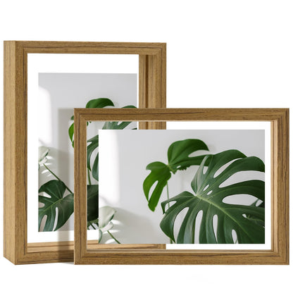 Egofine 5x7 Floating Frames Set of 2, Double Plexiglass Picture Frame, Made of Solid Wood Display Any Size Photo up to 5x7, Wall Mount or Tabletop Standing, Natural Wood