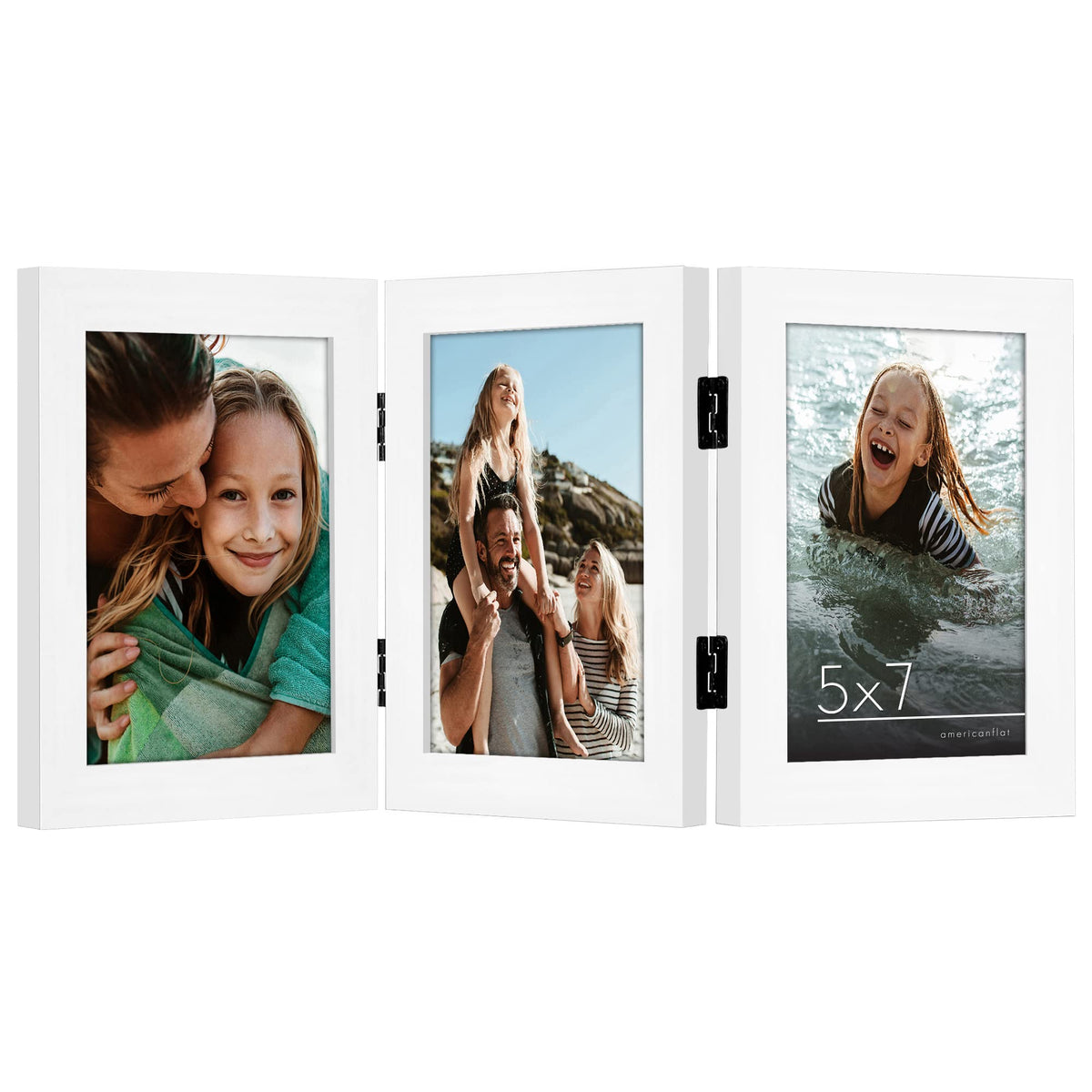 Americanflat Hinged 8x10 Picture Frame with Shatter-Resistant Glass - Double Picture Frames with Engineered Wood - Signature Collection - Photo Frame for Tabletop Display - Black