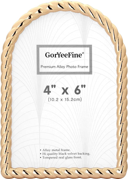 4x6‘’ Gold Arched Picture Frame,Tempered Real Glass Photo Frame with Premium Velvet Backing,for Tabletop & Shelf Display Decorative Frame for Home Office Decor