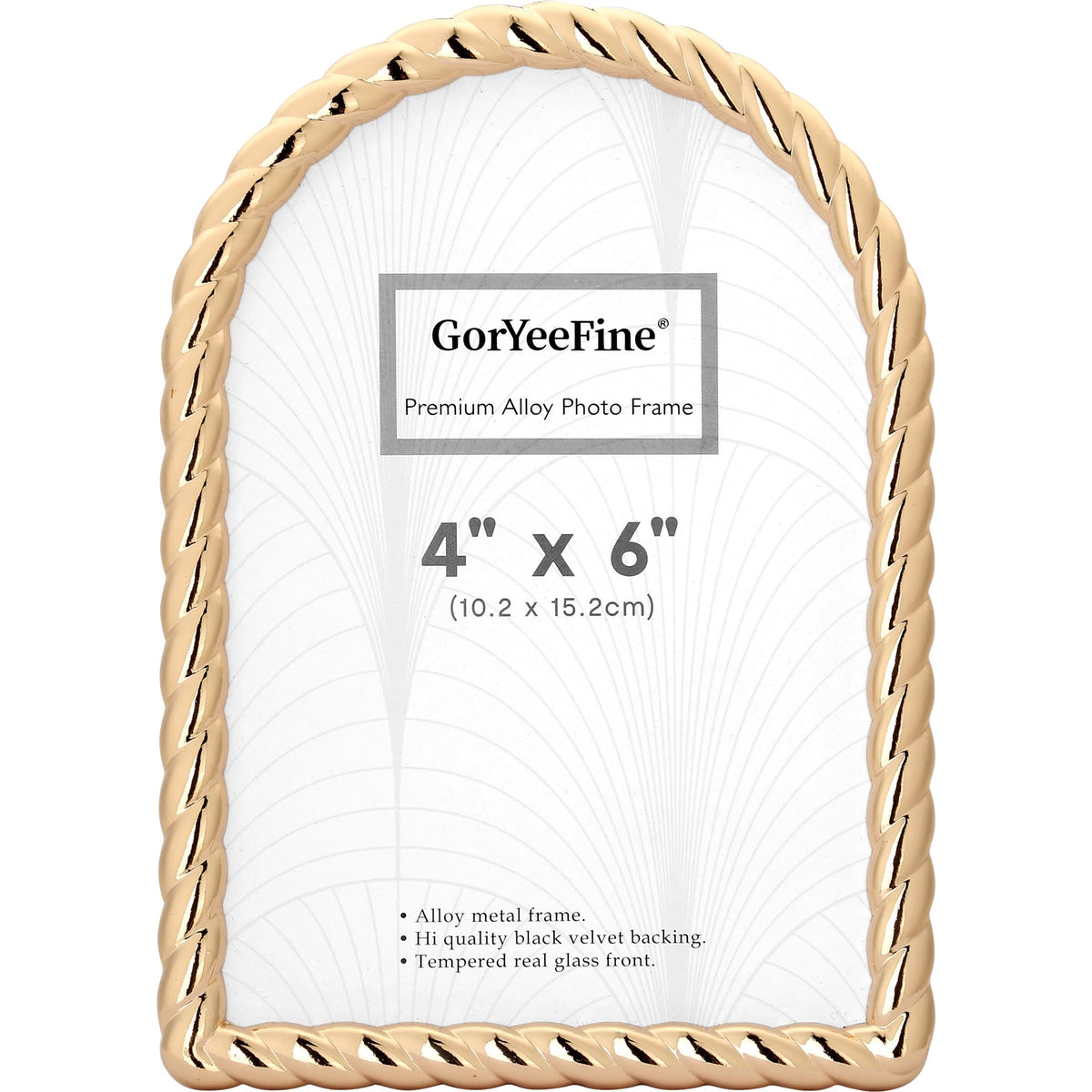 4x6‘’ Gold Arched Picture Frame,Tempered Real Glass Photo Frame with Premium Velvet Backing,for Tabletop & Shelf Display Decorative Frame for Home Office Decor