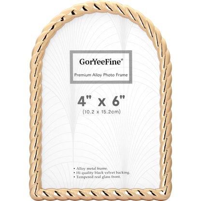 4x6‘’ Gold Arched Picture Frame,Tempered Real Glass Photo Frame with Premium Velvet Backing,for Tabletop & Shelf Display Decorative Frame for Home Office Decor