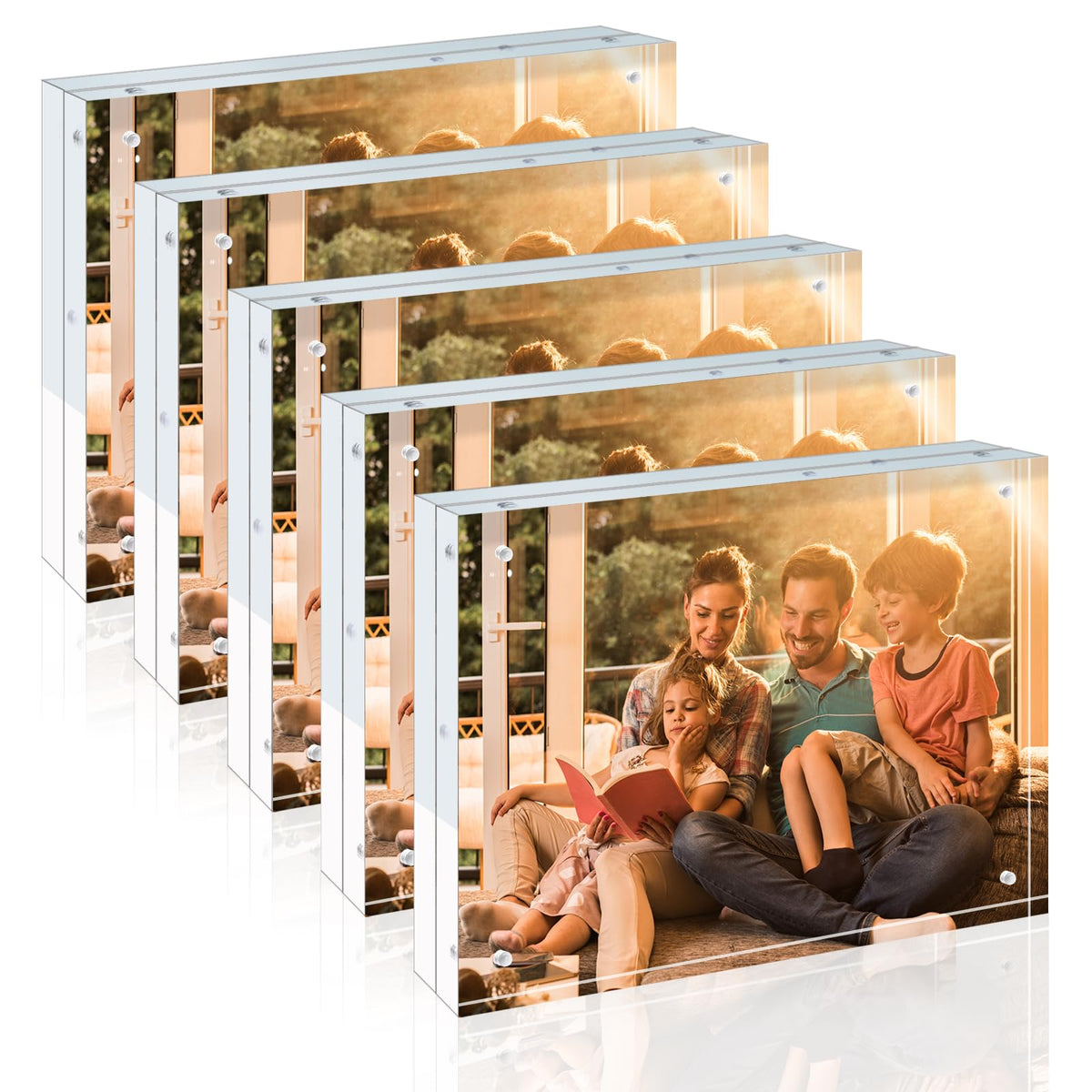 Egofine 4x6 Acrylic Frames 6 Pack, 20mm Thicker Frameless Clear Picture Frames, Double Sided Magnetic Picture Frames, Free Standing Desktop Display