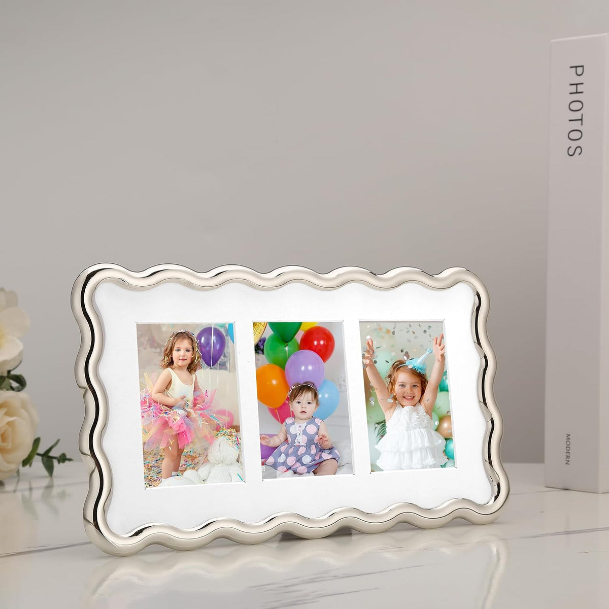 3-2x3'' Silver Heavy-Duty Zinc Alloy Picture Frames,Wave Design Silver Picture Frame Multi 3x2'' Photo Frame,with Black Premium Velvet Backing,for Desktop and Wall Hanging.